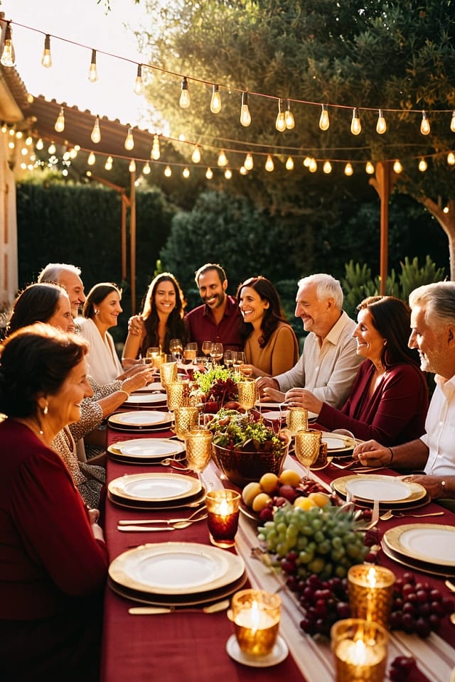 Una familia cenando junta, escena de un tema de conversación